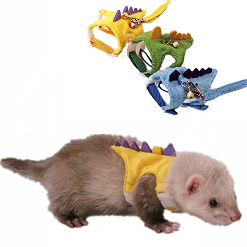 Frettchen-Geschirr und Leine, weiches Fleece, Dinosaurier-Form mit sicherer Glocke, kein Ziehen, bequem gepolsterte Weste für Frettchen, Meerschweinchen, Chinchilla und ähnliche Kleintiere (3er-Pack, Frettchen-Geschirr und Leine, weiches Fleece, Dinosaurier-Form mit sicherer Glocke, kein Ziehen, bequem gepolsterte Weste für Frettchen, Meerschweinchen, Chinchilla und ähnliche Kleintiere (3er-Pack, von HAICHEN TEC