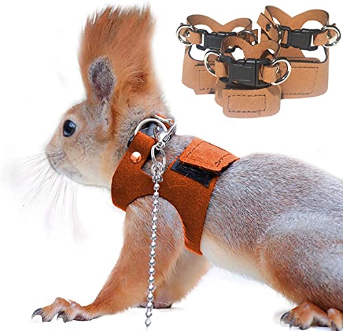 HAICHEN TEC Eichhörnchen-Geschirr- und Leinen-Set – verstellbares Traktionsseilband, Anti-Biss-Kette, für kleine Tiere, Trainingsweste, Leine für Eichhörnchen, Rennmäuse, 3 Stück (S/M/L), braun) von HAICHEN TEC