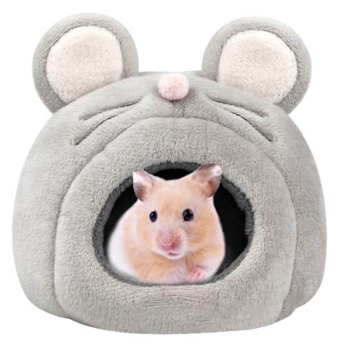 Hamsterhöhle Bett Winter Warm Kleintier Versteck Nest mit abnehmbarem Kissen Anti-Rutsch Käfig Zubehör für Zwerghamster Ratte Igel Zuckergleiter Eichhörnchen (Graue Maus) von HAICHEN TEC