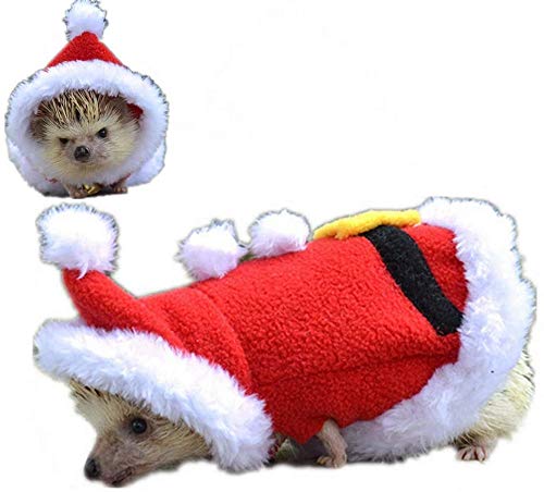 Igel Kleidung Weihnachten Kostüm Weihnachtsmann Anzug Kleintier Bekleidung Polar Fleece Handmade Igel Hoodie Zubehör Outfit fo rHoliday Weihnachten Cosplay Halloween Party (XS (200-300g)) von HAICHEN TEC