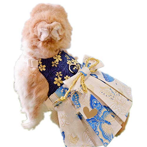 Kaninchen-Kleidung, Faltenrock mit Schleife, dekoratives verstellbares Geschirr mit Leine, Halloween, täglicher Gebrauch, Kaninchentuch für Kaninchen, (S (Brustumfang: 16.7 - 36.2 cm), blau) von HAICHEN TEC