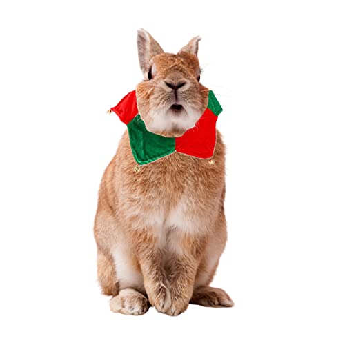 Kaninchen-Weihnachtshalsband mit klingelnder Glocke, verstellbares Hasen-Bandana, Urlaubs-Lätzchen, Schal, Weihnachten, Halstuch, Kaninchen-Kleidung für Hasen, kleine Tiere, Haustierspaziergang (rot) von HAICHEN TEC