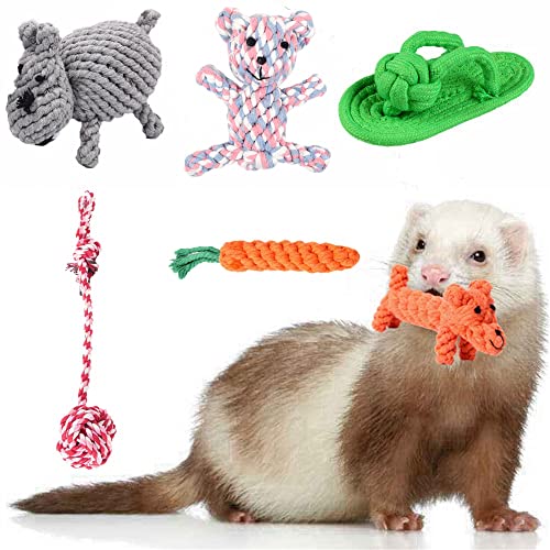 Keyoung HAICHEN TEC 6 Stück Frettchen-Seil-Kauspielzeug, langlebiges, geknotetes Seil, perfekt zum Zahnen von Säugetieren, Baumwollseil, interaktives Hundespielzeug-Set, maschinenwaschbar (6 Stück) von HAICHEN TEC