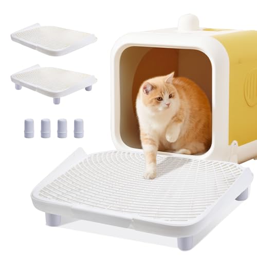 Katzentoiletten-Rampe, Katzentoilettenstufe mit Filterfunktion, Katzentoilette mit Klappen auf beiden Seiten, einfacher Einstieg für Kätzchen und ältere Katzen von HALAGAS