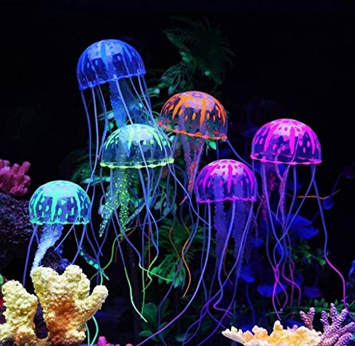 HALAWAKA Aquarium-Dekoration aus Silikon, leuchtende Quallen, 6 Stück von HALAWAKA