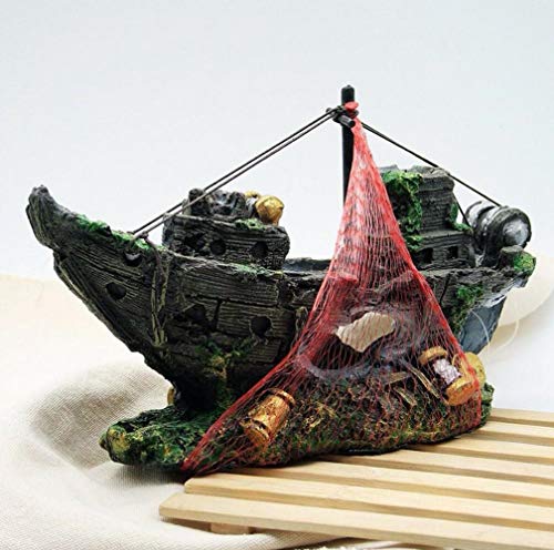 HALAWAKA Aquarium-Ornamente aus Kunstharz, Piratenschiff, Dekoration für Aquarien von HALAWAKA