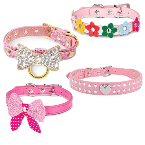 HALFSUMO 4 Stück Hundehalsband Strass Hund Katzenhalsband Bling Diamant mit Strass Schleife Blumen Dekoration für Mädchen Hunde Katzen Rosa XS HALFSUMO 4 Stück Hundehalsband Strass Hund Katzenhalsband Bling Diamant mit Strass Schleife Blumen Dekoration für Mädchen Hunde Katzen Rosa XS von HALFSUMO