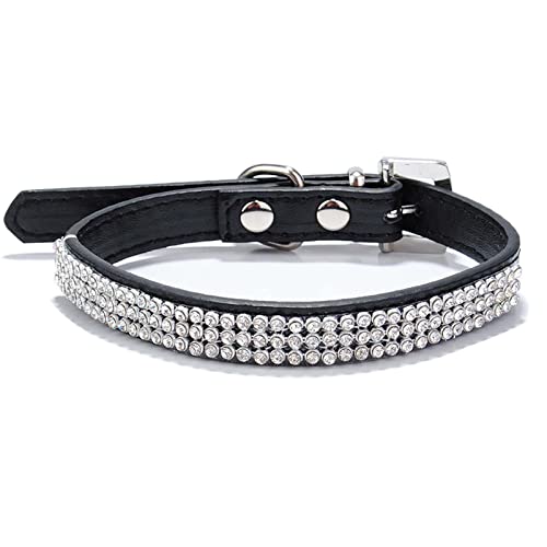 HALFSUMO Hundehalsband Leder Halsband Hund Lederhalsband Hund Funkelnd Hundehalsbänder mit Strasssteinen Besetzt für Haustiere Welpen Katzen Hunde Schwarz L CP009 von HALFSUMO