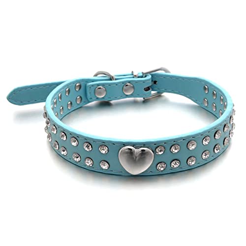 HALFSUMO Hundehalsband Leder Halsband Hund Lederhalsband Hund Funkelnd mit Strasssteinen Besetzt für Haustiere Welpen Katzen Hunde Blau M CP021 von HALFSUMO