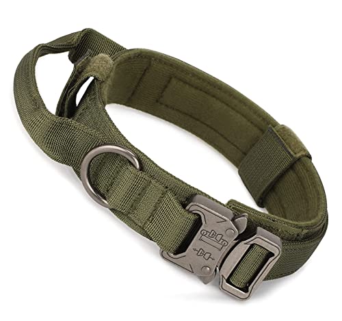 HALFSUMO Hundehalsband Taktisch Verstellbar mit Kontrollgriff, aus Nylon, Gepolstert, Metallschnalle, Hundehalsbänder für Mittlere Große Hunde Jagd Training Freizeit Outdoor Grün L BL20 von HALFSUMO