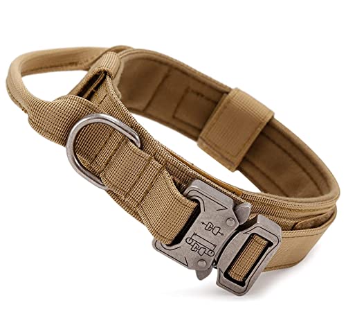 Hundehalsband Taktisch Verstellbar mit Kontrollgriff, aus Nylon, Gepolstert, Metallschnalle, Hundehalsbänder für Mittlere Große Hunde Jagd Training Freizeit Outdoor Khaki L BL20 Hundehalsband Taktisch Verstellbar mit Kontrollgriff, aus Nylon, Gepolstert, Metallschnalle, Hundehalsbänder für Mittlere Große Hunde Jagd Training Freizeit Outdoor Khaki L BL20 von HALFSUMO