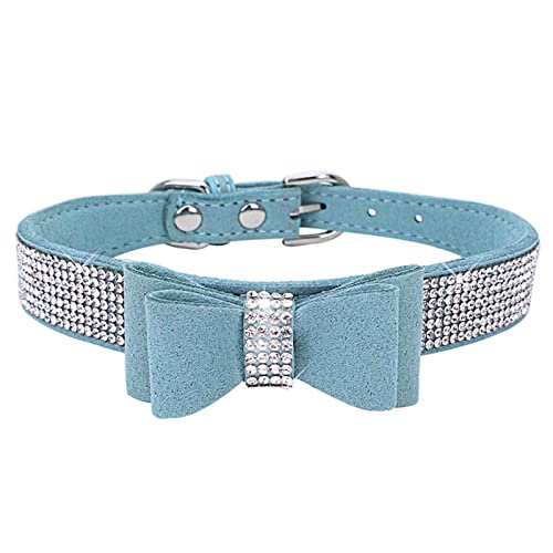 HALFSUMO Hundehalsband mit Strass süßes Strass-Hundehalsband Hunde Katzenhalsband mit Strass-Schleife Halsbandgeschirr für kleine und mittlere Hunde Kätzchen Blau M CL164 von HALFSUMO