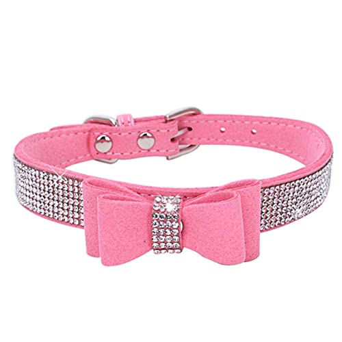 HALFSUMO Hundehalsband mit Strass süßes Strass-Hundehalsband Hunde Katzenhalsband mit Strass-Schleife Halsbandgeschirr für kleine und mittlere Hunde Kätzchen Rosa M CL164 von HALFSUMO