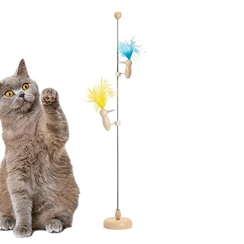 HAMIL Katzen-Teaser-Spielzeug - Katzen-Zauberstab mit Holzboden und Feder | Austauschbares Trainingsspielzeug mit Stahlstabfedern für Kätzchen und Katzen, Katzenzucht, Tierhandlung und Heimgebrauch von HAMIL