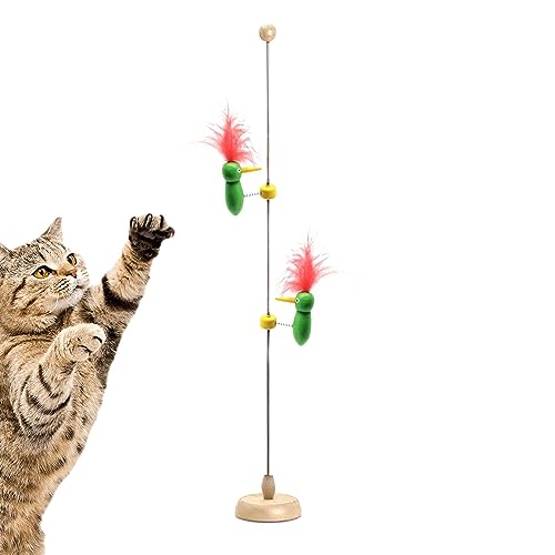 HAMIL Katzenspielzeugstab,Katzen-Zauberstab mit Holzboden und Feder | Trainingsspielzeug aus Stahlstangen und austauschbaren Federn für Haustiere, Tierhandlungen, Katzenfarmen und Kätzchen von HAMIL