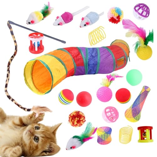 HAMIL Katzentunnel mit Spielzeug, Katzenröhren für Erwachsene Katzen - Teaser Fluffy Mouse Crinkle Balls Spielen für Puppy Kitty | Interaktives Kätzchenspielzeug mit Teaser, Flauschige Maus, von HAMIL
