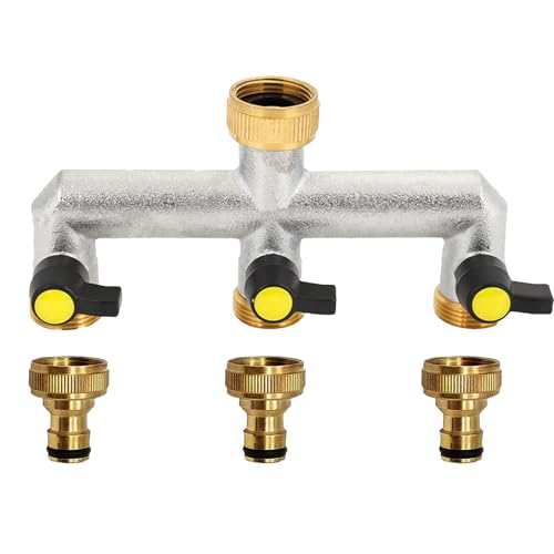 HAMON 3 Wege Wasserverteiler, 3/4 Zoll Wasserhahn Wasserverteiler aus Messing Wasseranschluss Verteiler Garten mit Kugelhahn, Wasserhahn Verteiler für Garten Bewässerung HAMON 3 Wege Wasserverteiler, 3/4 Zoll Wasserhahn Wasserverteiler aus Messing Wasseranschluss Verteiler Garten mit Kugelhahn, Wasserhahn Verteiler für Garten Bewässerung von HAMON