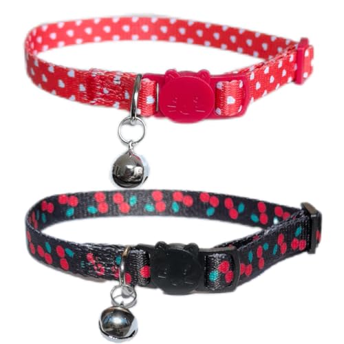 Katzenhalsbänder mit Glöckchen-Sicherheitsschnalle, Punkt- und Kirschen-Stil, verstellbar, niedlich, bequem, für Mädchen, Jungen, Kätzchen, Welpen, kleine Haustiere, 20,3–27,9 cm, 2 Stück Katzenhalsbänder mit Glöckchen-Sicherheitsschnalle, Punkt- und Kirschen-Stil, verstellbar, niedlich, bequem, für Mädchen, Jungen, Kätzchen, Welpen, kleine Haustiere, 20,3–27,9 cm, 2 Stück von HAMUSN