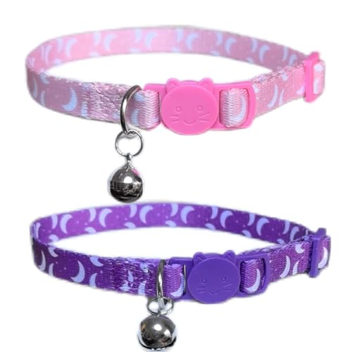 Katzenhalsbänder mit Sicherheitsschnalle und Glöckchen, Mond-Stil, verstellbar, niedlich, bequem, für Mädchen, Jungen, Kätzchen, Welpen, kleine Haustiere, 20,3–27,9 cm, 2 Stück Katzenhalsbänder mit Sicherheitsschnalle und Glöckchen, Mond-Stil, verstellbar, niedlich, bequem, für Mädchen, Jungen, Kätzchen, Welpen, kleine Haustiere, 20,3–27,9 cm, 2 Stück von HAMUSN