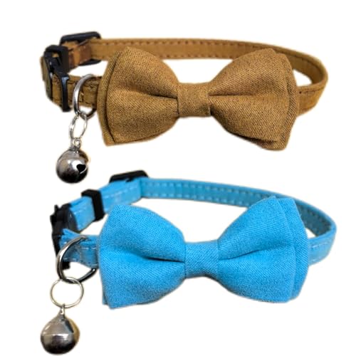 Katzenhalsband mit Fliege und Glöckchen, abnehmbare Fliege, verstellbare Kätzchen-Halsbänder für Mädchen, Jungen, Kätzchen, kleine Haustiere, 17,8 - 27,9 cm, Blau und Braun, 2 Stück Katzenhalsband mit Fliege und Glöckchen, abnehmbare Fliege, verstellbare Kätzchen-Halsbänder für Mädchen, Jungen, Kätzchen, kleine Haustiere, 17,8 - 27,9 cm, Blau und Braun, 2 Stück von HAMUSN