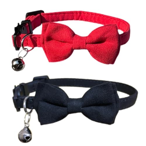 Katzenhalsband mit Fliege und Glöckchen, abnehmbare Fliege, verstellbare Kätzchen-Halsbänder für Mädchen, Jungen, Kätzchen, kleine Haustiere, 17,8 - 27,9 cm, Rot und Schwarz, 2 Stück Katzenhalsband mit Fliege und Glöckchen, abnehmbare Fliege, verstellbare Kätzchen-Halsbänder für Mädchen, Jungen, Kätzchen, kleine Haustiere, 17,8 - 27,9 cm, Rot und Schwarz, 2 Stück von HAMUSN