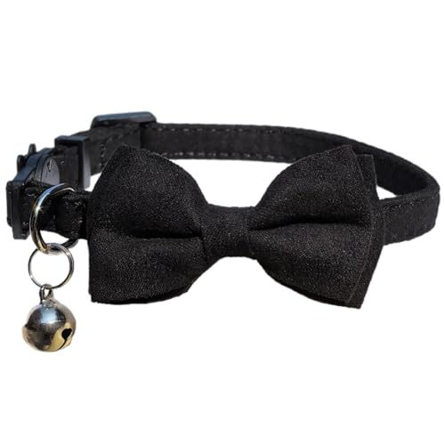 Katzenhalsband mit Fliege und Glöckchen, abnehmbare Fliege, verstellbare Kätzchen-Halsbänder für Mädchen, Jungen, Kätzchen, kleine Haustiere, 17,8 - 27,9 cm, Schwarz Katzenhalsband mit Fliege und Glöckchen, abnehmbare Fliege, verstellbare Kätzchen-Halsbänder für Mädchen, Jungen, Kätzchen, kleine Haustiere, 17,8 - 27,9 cm, Schwarz von HAMUSN