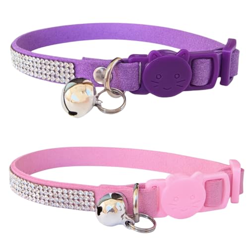 Katzenhalsband mit Strasssteinen, Sicherheitsschnalle mit Glöckchen, verstellbar, Diamant, für Mädchen, Jungen, Kätzchen, niedlich, bequem, für Kätzchen, kleine Haustiere, Kaninchen, 19,1 - 27,9 cm, 2 Katzenhalsband mit Strasssteinen, Sicherheitsschnalle mit Glöckchen, verstellbar, Diamant, für Mädchen, Jungen, Kätzchen, niedlich, bequem, für Kätzchen, kleine Haustiere, Kaninchen, 19,1 - 27,9 cm, 2 von HAMUSN