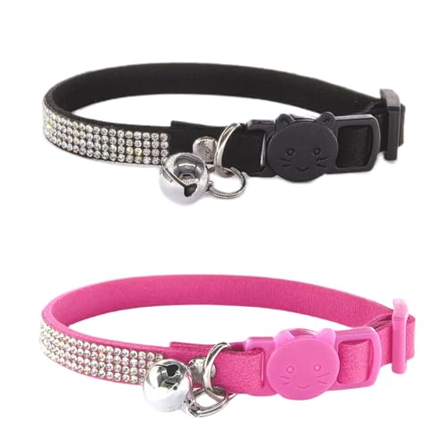 Katzenhalsband mit Strasssteinen, Sicherheitsschnalle mit Glöckchen, verstellbar, Diamant, für Mädchen, Jungen, Kätzchen, niedlich, bequem, für Kätzchen, kleine Haustiere, Kaninchen, 19,1 - 27,9 cm, 2 Katzenhalsband mit Strasssteinen, Sicherheitsschnalle mit Glöckchen, verstellbar, Diamant, für Mädchen, Jungen, Kätzchen, niedlich, bequem, für Kätzchen, kleine Haustiere, Kaninchen, 19,1 - 27,9 cm, 2 von HAMUSN