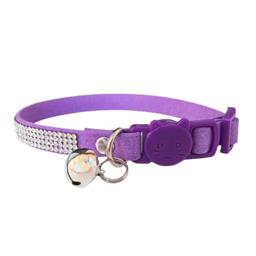 Strass-Katzenhalsband, Sicherheitsschnalle mit Glöckchen, verstellbar, Diamant, für Mädchen, Jungen, Kätzchen, niedlich, bequem, für Kätzchen, kleine Haustiere, Kaninchen, 19,1 - 27,9 cm, Violett Strass-Katzenhalsband, Sicherheitsschnalle mit Glöckchen, verstellbar, Diamant, für Mädchen, Jungen, Kätzchen, niedlich, bequem, für Kätzchen, kleine Haustiere, Kaninchen, 19,1 - 27,9 cm, Violett von HAMUSN