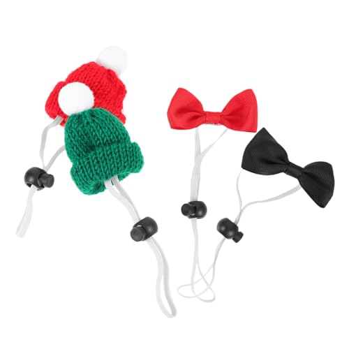 HANABASS Haustierkostüm-mütze 4 Stück Mini-haustiermützen Weihnachtliche Gestrickte Fliegen für Hamster Hühner Warmes Haustier-Party-Ornament von HANABASS