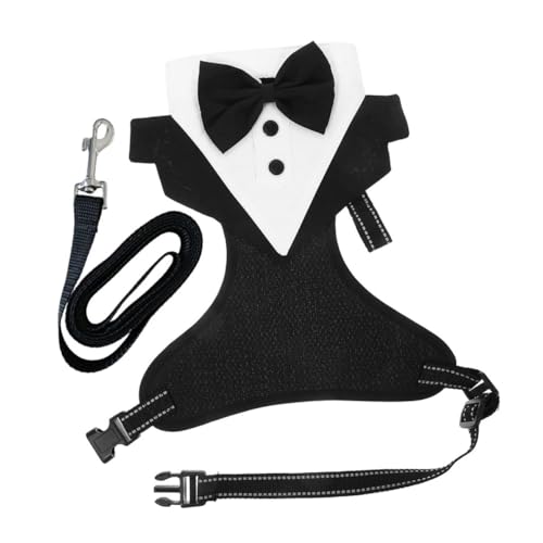 HANABASS 1 Satz Haustierkleiderweste Formelles Kostüm Für Haustiere Smoking-hundekostüm Hundegeburtstagskostüm Hundefliege Kostüm Hundeweste Mit Leine Haustierkabelbaum Black Polyester von HANABASS