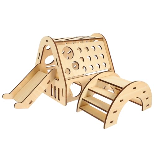 HANABASS 1satz Hamster Holzhaus Mit Rutsche Und Brücke Interaktives Spielzeug Für Kleine Nager Für Hamster Und Meerschweinchen Sicheres Und Komfortables Versteck Aus Holz Teiliges von HANABASS