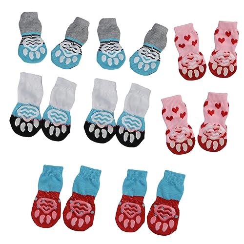 HANABASS 16 Stück Teiliges Haustiersocken aus Baumwolle rutschfeste Winterstrümpfe für Hunde und Katzen Elastisch Blau und Rot für Drinnen und Draußen von HANABASS