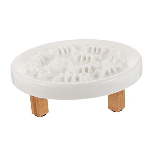 HANABASS 1Satz Erhöhter Slow Feeder Hundenapf aus Keramik mit Holzständer rutschfest für Kleine und Katzen für Langsames Fressen und Komfortables Lecken von HANABASS