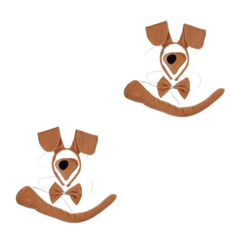HANABASS 2 Sätze Hundekostüm Set mit Süßem Welpen Stirnband Fliege Kunstnase und Realistische Tierverkleidung für Fasching Halloween Cosplay und Party Braun Design von HANABASS