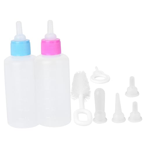 HANABASS 2 Sätze Pet Fütterungsflasche Set für Welpen und Kätzchen Auslaufsichere Aufzuchtflasche Praktische Trinkflasche für Haustiere und Blau Leicht und Tragbar von HANABASS