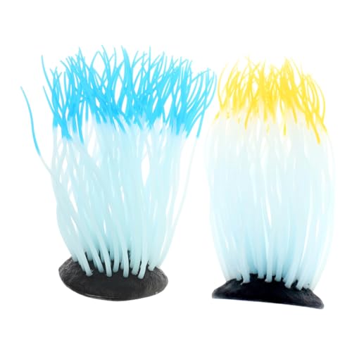 HANABASS 2 Stück Fluoreszierende Aquarium Deko Realistische Silikon Seeanemone Leuchtende Künstliche Korallenfigur Langlebig für Süß Meerwasser Aquarien Dekorative Unterwasserlandschaft von HANABASS