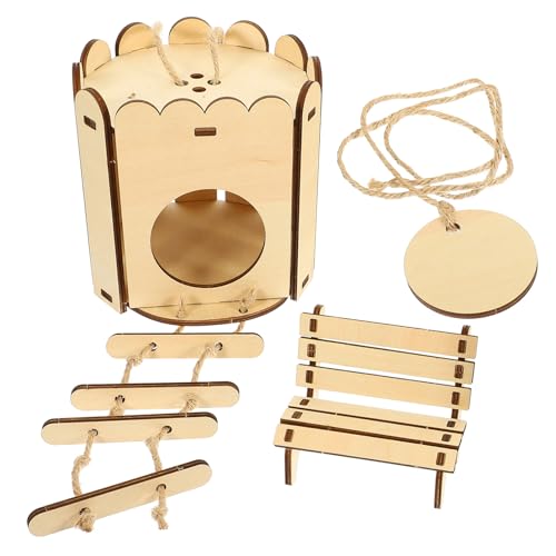 HANABASS 2 Stück Holzhaus Hamster Hamster Spielplatz Hamster Versteck Set Gehege Innenbereich Meerschweinchen Stall Hamster Nest Zimmer Hamster Plattform von HANABASS