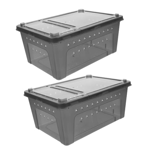 HANABASS 2 Stück Reptilien Zuchtbox mit Deckel Kleine Spinnen und Habitat Käfige Tragbarer Kunststoff Aufzucht und Futterbehälter für Gecko Frosch Ausbruchsicher und Leicht zu Reinigen von HANABASS