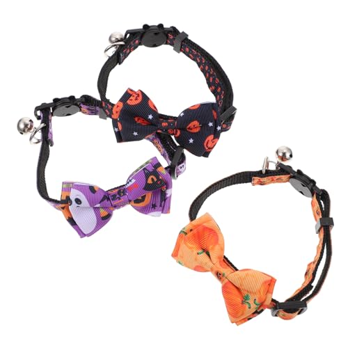 HANABASS 3 Stück Halloween Katzenhalsband mit Glocke und Schleife Atmungsaktiv Hautfreundlich Dekoratives Katzenhalsband für Halloween Party Leicht und Tragbar Katzenglocke Accessoire von HANABASS