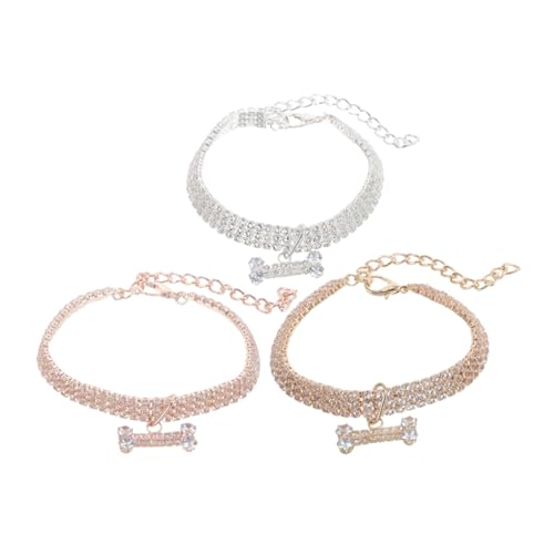 HANABASS 3 Stück Teiliges Haustierhalsband Verstellbare Glitzernde Hunde und Katzenhalsbänder mit Strass Knochenanhänger für Neujahrsfeiern und Täglichen Gebrauch von HANABASS