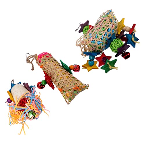 HANABASS 3 Stücke Bunte Kauspielzeuge für Papageien Vogel Spielzeug aus Naturmaterialien Papageienkäfig Zubehör Knisternde und Beschäftigende Spielzeuge für Vögel von HANABASS