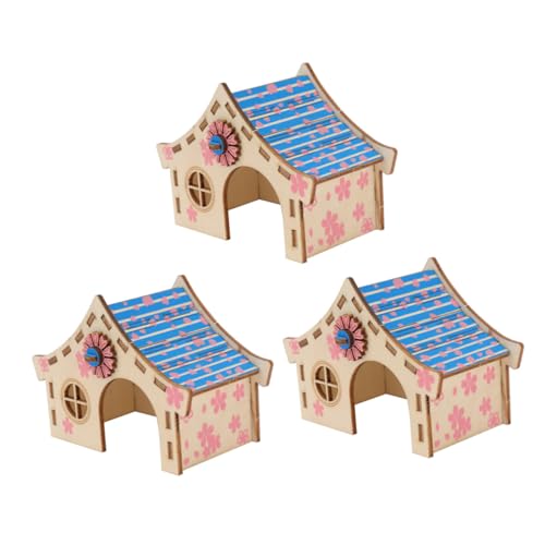 HANABASS 3stücke Hamster Villa Spielzeug Holzhaus Für Kleintiere Sicheres Und Langlebiges Zubehör Für Hamster Ratten Und Andere Kleine Haustiere Für Gesunde Entwicklung von HANABASS