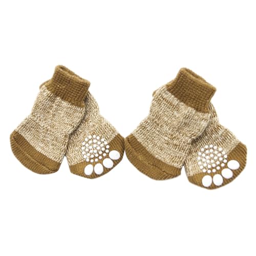 HANABASS 4 Stück Hundesocken aus Baumwolle Anti rutsch Pfotenschutz Warme und Bequeme Haustier socken in Kaffee rutschfest für Kleine und Mittlere Hunde Schützt vor Kälte und Kratzern im von HANABASS