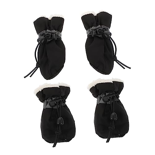 HANABASS 4 Stück Schuhüberzüge für Haustiere Hund rutschfeste Turnschuhe Schuhbodenschutz Stiefel hundeschuhe Paws pfotenschutz Hund Katze warme Schuhe Schneeschuhe für Haustiere Samt Black von HANABASS