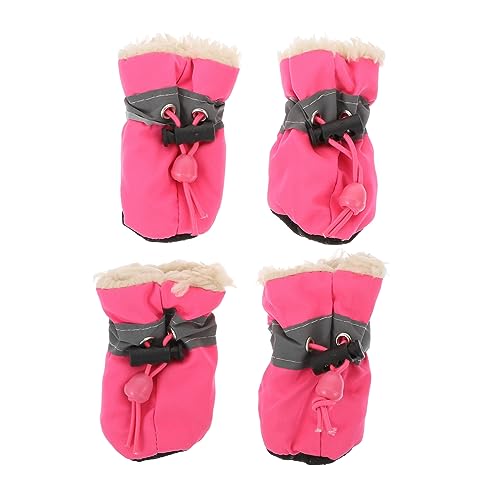 HANABASS 4 Stück Schuhüberzüge für Haustiere Katzenschuhe für den Winter rutschfeste Hundesohlen Hundeschuhe winterlinge Pets schneew warme Winterschuhe Schneeschuhe für Haustiere Samt Rosa von HANABASS