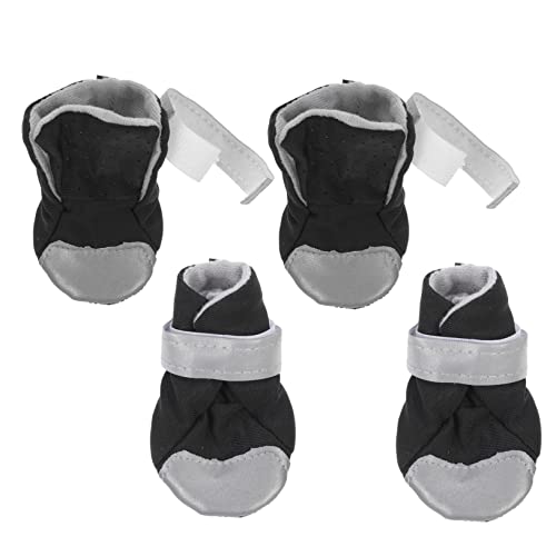 HANABASS 4 Stück Teiliges Reflektierende Hundeschuhe Atmungsaktive Pfotenschutz Schuhe für Kleine Hunde und Welpen Weiche rutschfeste Sohlen Outdoor Schutz für Empfindliche Pfoten Schwarz von HANABASS