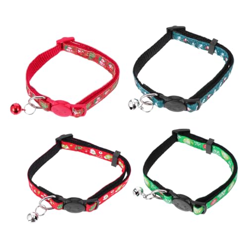HANABASS 4 Stück Teiliges Verstellbares Haustierhalsband mit Weihnachtsmotiven und Glocke Weihnachtliches Hunde und Katzenhalsband Bunte Festliche Designs Passend von HANABASS
