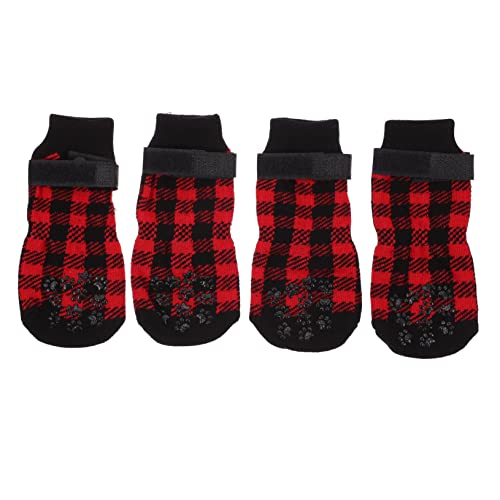 HANABASS 4 Stück Teiliges rutschfeste Haustiersocken mit Weihnachtlichem Muster Warme Baumwollsocken für Kleine Hunde Pfotenschutz und Bequemes Fußbekleidung für Drinnen und Draußen von HANABASS