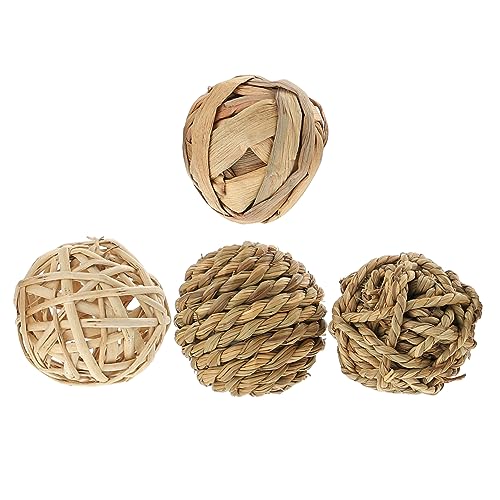 HANABASS 4 Stücke Stroh Woven Bälle für Kaninchen und Papageien Beißspielzeug für Kleine Haustiere Natürliches Kau und Spielzeug aus Sicherem Material für Hamster und Vögel von HANABASS